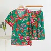 Conjunto de Pijama de Algodão e Seda com Flores Grandes do Nordeste para Mulheres, Solto, Tamanho Plus, Casual para Casa, Moda Estilosa, Roupas para Ar Condicionado para Mulheres
