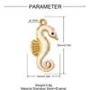 Colgante de acero inoxidable DIY con forma de concha de perla y estrella de mar con goteo de aceite, pendientes de tortuga marina y cangrejo para mujer, pulsera, charm de joyería de acero de titanio