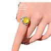 Anel de Chalcedony Amarelo Gema de Ovo de Pombo com Gelo Xianqi Penetrante Poder com Brincos de Calcedônia de Gelo Amarelo Pôr do Sol Leopardo