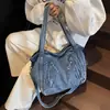 Bolso Portátil de Gran Capacidad a la Moda Estilo Coreano para Viajes Diarios Mujer Nuevo 2025 Bolso de Hombro de Mezclilla Bolso Tote de Color Sólido