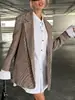 Elegante Traje de Estilo Commuter con Cuello de Solapa, Cuadros, Mangas Largas para Mujer, Estilo Europeo y Americano Transfronterizo, Nuevo Estilo