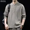 Camiseta de manga larga estilo "Modal" old money con cuello Henry para hombre, top base informal suelto de peso pesado para otoño