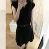 Camiseta Tricotada Manga Curta Gola Polo Cinza Chique Estilo Coreano Feminina Verão Slim Fit Emagrecedor Ombro Caído