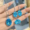 Popular Colgante de Topacio Aguamarina, Aretes de Piedras Preciosas Color Huevo de Paloma, Anillo Violeta, Conjunto de Diamantes Rosas Argyle para Mujer