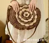 Bolso Cruzado de Ganchillo Estilo Coreano Bolso Tejido de Paja Bolso con Flor de Peonía Grande Bolso de Playa para Mujer Bolso Casual de Ganchillo Circular
