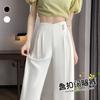 Pantalones con hebilla de estilo nacional chino para mujer, pantalón informal, holgado, de cintura alta y pierna ancha, de verano