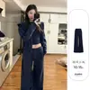 Conjunto de otoño para mujer 2026 nuevo casual deportivo sudadera azul marino y pantalones estilo coreano conjunto completo para principios de otoño