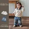 Conjunto de Roupa de Bebê Menino para Primavera, Conjunto Duas Peças em Jeans Macio para Bebês, Conjunto Duas Peças Estiloso e Moderno para Passeios de Bebê na Primavera e Outono