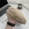 Boina para Mujer, Versátil, Hace que la Cara Parezca Más Pequeña, Sombrero de Otoño e Invierno, Boina Octagonal de Invierno con Bordado de Letras Estilo Coreano