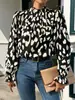 Suministro exclusivo transfronterizo: Camisa plisada con cuello alto y mangas abullonadas, estampado estilo europeo y americano, ropa para mujer, disponible para dropshipping