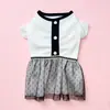 Vestido de Tule com Bolinhas Estilo Chanel para Pets, Vestido de Primavera e Verão para Cães Pequenos da Raça Teddy e Bichon, Vestido Princesa com Botão de Pérola