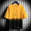 Camiseta de Manga Corta de Verano para Hombre Ins Gradiente Manga Media Holgada Estilo Hong Kong Top Ropa de Manga Tres Cuartos de Verano Camiseta de Tendencia para Hombre