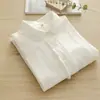 Camisa Blanca de Doble Capa de Gasa de Algodón con Cuello de Muñeca y Adorno de Encaje Dulce, Artística y Fresca, para Mujer, Manga Larga, Camisa Básica, Tendencia Estudiantil