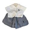 Roupas infantis coreanas 2024 novo verão meninas polo gola curta manga curta camiseta infantil estilo ocidental casual shorts de duas peças