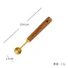 Copo medidor de aço inoxidável banhado a ouro colher medidora cabo de madeira de acácia colher medidora ferramenta de medição ferramenta de cozinha para assar de oito peças