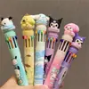 Caneta esferográfica de dez cores fofas Sanrio High Color Value Ins Style Press Caneta esferográfica Caneta marcadora de desenho animado de coração de menina