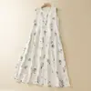 Vestido de verano floral pastoral dulce floral nicho artístico sin mangas capullo longitud media tipo tank
