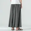 Estilo chinês primavera e verão de seda de gelo calças casuais chinês vintage tang terno hanfu calças de perna larga dos homens soltos plus size calças retas