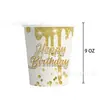 Mantel de Fiesta Dorado con Diamantes Más Vendido de Amazon Platos Desechables de Papel Vasos de Papel Servilletas Decoración para Fiesta de Año Nuevo Vajilla