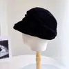 Chapéu de Tweed Plissado Estilo Japonês para Equitação Feminina, Boné de Baseball Quente para Outono e Inverno, Chapéu de Tecido Versátil, Chapéu de Pescador Elegante, Chapéu da Moda
