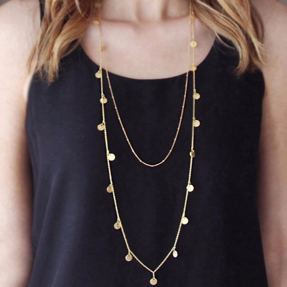 欧美外贸饰品双层亮片项链 时尚复古长款毛衣链 吊坠厂家批发