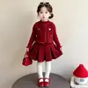 Vestidos Infantis Outono Inverno Conjunto de Vestido Princesa Estilo Pequena Chanel Roupas de Inverno Estilosas para Meninas Colete Saia Plissada