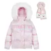 Conjunto de Dos Piezas Bufanda Fair Isle de Copo de Nieve con Cuello de Piel y Chaqueta de Algodón con Capucha para Hombres y Mujeres, Estilo Pareja, Abrigo de Algodón Holgado Estilo Universitario