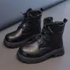 Botas de Couro Infantis Outono e Inverno Meninos Meninas Botas de Moda Botas de Algodão com Veludo Extra Botas de Moda para Adolescentes Botas de Outdoor Botas Curtas Botas Martin