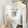 Camiseta básica de cuello alto a media altura para niña de dibujos animados, nuevo estilo primavera/otoño/invierno, top de manga larga con forro polar para niños de talla mediana y grande