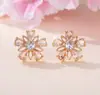 Brincos de flor de cinco pétalas, best-seller transfronteiriço, brincos de pétalas vazadas com diamantes, joias frescas e jovens estilo coreano, atacado