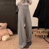 Calça Listrada de Perna Larga para Gestante Estilo Outono e Inverno Simples Versátil Casual Preguiçosa Solta Reta Caimento Longa
