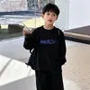Camiseta de manga larga para niño, 100% algodón, top elegante de cuello redondo holgado para niños, camiseta de moda para niños mayores