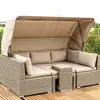Sofá Cama de Jardín para Villa al Aire Libre, Cama de Sofá para Patio, Ratán Hecho a Mano, Silla de Ratán para Balcón, Mesa de Café de Ocio, Sofá para Hotel y Bed & Breakfast