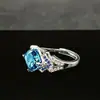 Anel Quadrado Gelo Flor Cortado Diamante de Alto Carbono S925 Clássico Luxo Leve Feminino Moda Commuting Micro-incrustado Anel Uso Diário