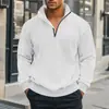 Moletom de Malha Jacquard Pesado com Gola Alta e Zíper Estilo Americano Retro Casual Masculino para Outono e Inverno Manga Longa