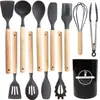 Juego de Utensilios de Cocina Antiadherentes de Silicona Cucharón para Sopa Espátula Juego de 12 Piezas Espátulas Cucharas Raspadores con Mango de Acero Inoxidable Hogar