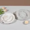 Molde de Resina DIY Conejo Bandeja Redonda Plato de Almacenamiento Rayado Plato Adorno de Yeso Molde de Silicona de Resina