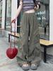 Jeans Feminino Estilo Americano Hot Girl Ferramenta Retro Velho Design de Múltiplos Bolsos Cintura Alta Perna Reta Solta Perna Larga