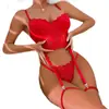 Moda Transfronteriza Europea y Americana Calada Lencería Roja del Día de San Valentín Que Hace que los Senos Grandes Parezcan Más Pequeños, Sujetador Push-Up Sexy, Lencería Erótica