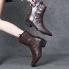 Botines Cortos de Cuero Genuino de Primera Capa Estilo Francés con Punta Puntiaguda para Mujer, Nuevas Botas de Motociclista Martin Retro con Suela Gruesa para Otoño e Invierno