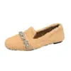 Mocassins de Pelúcia Camurçada para Mulheres, Uso Externo Outono e Inverno, Sapatos Peludos Estilo Coreano, Novo Modelo 2026, Mocassins de Algodão Slip-On com Forro de Lã