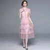 -Vestido de tarta de encaje para mujer, dulce, elegante, con mucho trabajo de pedrería, cuello redondo, manga con volantes, adelgazante