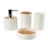 Cubierta de bambú de veta cruzada juego de cuatro piezas de plástico para lavado de baño fabricantes venta al por mayor almacenamiento de baño estante para lavar juego de porta cepillos de dientes