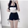 Shorts Blancos Ajustados que Resaltan la Cadera para Mujer, Nuevos Pantalones Casuales Estilo Coreano con Cordones para Primavera/Verano 2026, Hot Pants de Cintura Alta para Grupos Femeninos