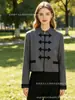 Para Comercio Exterior 2026 Nuevo Producto Moda Callejera Femenina Transfronteriza Europea y Americana Nuevo Estilo Chino Chaqueta Gris Decorada con Botones y Cuello Alto
