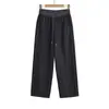 Calça Wide Leg Drapeada High Street Americana Outono 2025 Novo Design de Calça Faca Curva com Costura Dupla Calça Casual Solta Preta