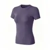 Top de yoga de manga corta ajustado con cuello redondo para mujer, camiseta corta de fitness elástica y ajustada, transpirable, para correr al aire libre, Pilates