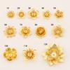 Fábrica de acessórios de jóias DIY atacado 18K real titular de cor de ouro oco pétala jóias frisado chapéu de flor frisado