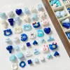 [Wangyang] Material e acessório para corrente de celular DIY temático de queijo Hello Kitty pintada de azul e branco em formato de estrela de acrílico