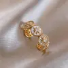 Hebilla con Pedrería~Lujo Ligero Circonita Geométrico Radiante Anillo Abierto Chapado en Oro Real 18K Anillo de Dedo Índice de Alta Calidad Joyería para Mujer